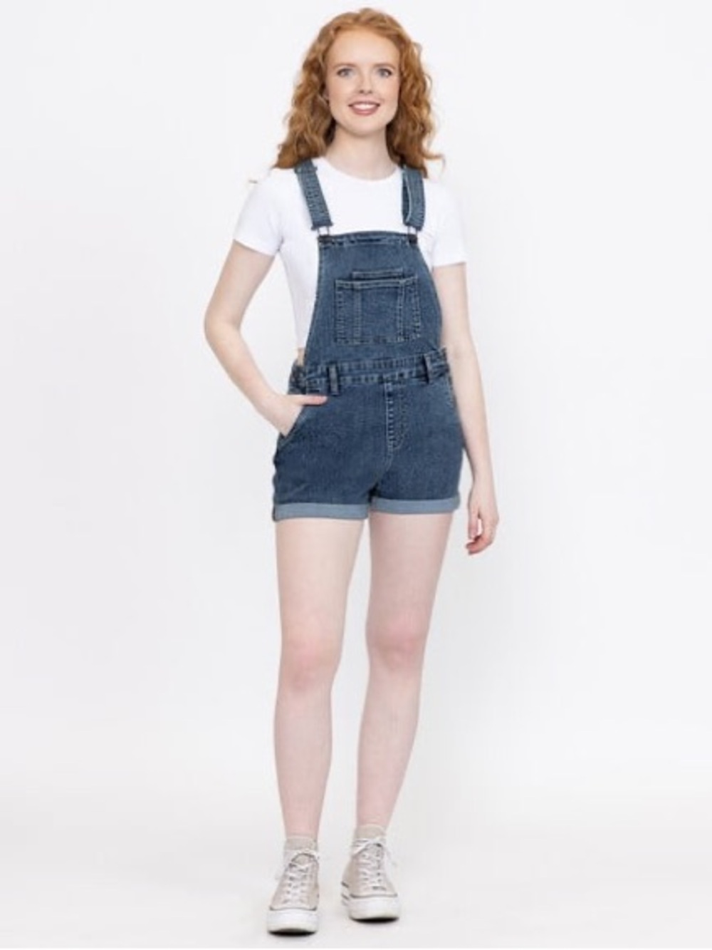 Women's Denim Short Overalls - Classic Blue